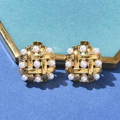 Настоящее золото 18K 304 серьги-гвоздики из нержавеющей стали, с имитацией жемчуга, реальный 18 k позолоченный, 20.5x20 мм