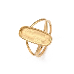 Oval Настоящее 18k позолоченное 304 кольцо-манжета из нержавеющей стали, пустая рамка для установки кольца, ионное покрытие (ip), овальные, лоток : 16x6 мм, внутренний диаметр: регулируемый