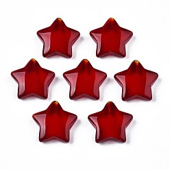 Dark Red Transparent Spray Painted Glass Beads, Five-pointed Star, Dark Red, 19x20x5.5mm, Hole: 1.2mm