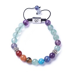 Флюорит Чакра ювелирные изделия, браслеты из бисера натурального и синтетического смешанного камня, с естественным флюоритом, Результаты сплава и нейлоновый шнур, прямоугольник с символом ом, 2 дюйм ~ 3 дюйм (5.2~7.6 см)