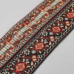Tomate Blumenmusterstickerei im ethnischen Stil, Polyesterbänder, Jacquardband, Bekleidungszubehör, Tomate, 1-7/8 Zoll (49 mm), ca. 1.8~2 Yards / Rolle