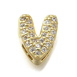 Letter V Латунные микро-паве кубические цирконии буквы многорядные звенья, без свинца и без кадмия, реальный 18 k позолоченный, Буква V, 8x6.5x4.5 мм, отверстие : 2.5x1.5 мм