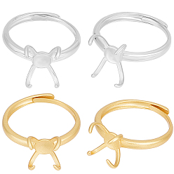 Платиновый & Золотой 4 шт. 2 цвета регулируемые компоненты латунного кольца, 4 настройки кольца зубца когтя, платиной и золотом, лоток : 8 мм, 2 шт / цвет