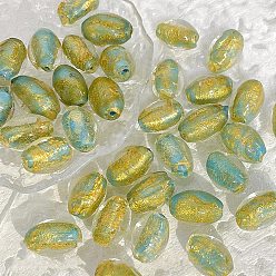 Light Sky Blue Gold Foil Handmade Lampwork Beads, Oval, Light Sky Blue, 12mm