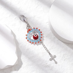 Оранжевый Подвеска в виде сердца из стеклянных бусин и лампворк ручной работы от сглаза, с 304 подвесками-крестиками из нержавеющей стали и застежками-лобстерами, оранжевые, 87.5 мм