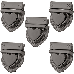 Bronze Cadenas de sac à main en alliage de zinc en forme de cœur, fermoir tournant en métal pour sacs à main, accessoires de sac, gris anthracite, 35.5x28mm