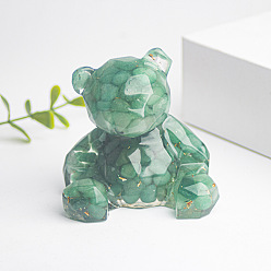 Зеленый Авантюрин Украшения для выставки товаров из смолы, с натуральной крошкой зеленого авантюрина, граненая фигурка медведя, украшение для дома по фэн-шуй, 53x62x65 мм