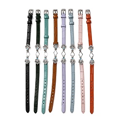 (52) Непрозрачная лаванда Регулируемый браслет из коровьей кожи для изготовления бусин, с фурнитурой в виде цветов из латуни, инкрустированной микрофиброй и синтетическим бирюзовым камнем, и застежками из нержавеющей стали., цвет нержавеющей стали, разноцветные, пригодный для 304 мм бусы, 11 дюйм (9.61 см)