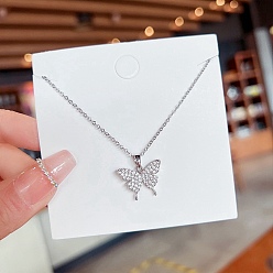 Бабочка Ожерелья из нержавеющей стали, ожерелья с подвесками из горного хрусталя, бабочка, 8.27~19.69 дюйм (21~50 см)