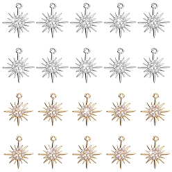 Platinum & Light Gold 20 шт. 2 подвески из кубического циркония с покрытием из латуни с цветным покрытием, долговечный, солнце, платина и светлое золото, 15.5x13.5x3 мм, отверстие : 1 мм, 10 шт / цвет