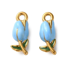 Светло-Синий 304 нержавеющей стальной эмали подвески, ионное покрытие, цветок, золотые, голубой, 20x8x6.5 мм, отверстие : 2 мм