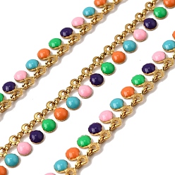 Разноцветный 304 плоские круглозвенные цепи из нержавеющей стали, с эмалью, стойки покрытие, долговечный, ионное покрытие (ip), несварные, с катушкой, реальный 18 k позолоченный, красочный, 6x4.5x1.3 мм