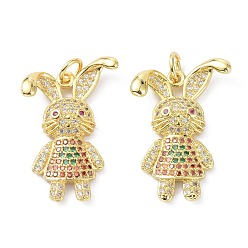 Real 18K Gold Plated Brass Micro Pave Cubic Zirconia Pendant, with Jump Rings, Long-Lasting Plated, Lead Free & Cadmium Free, Rabbit, Real 18K Gold Plated, 25x17.5x5mm, Hole: 3.4mm