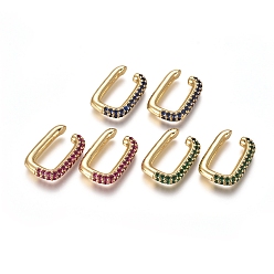 Mixed Color Brass Micro Pave Cubic Zirconia Cuff Earrings, Rectangle, Golden, Mixed Color, 20x14x3.5mm