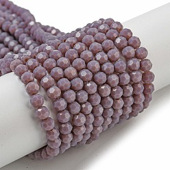 Серо-розавый Подставки для непрозрачных стеклянных бусин, граненый (32 граней), круглые, увядшая роза, 4 мм, отверстие : 0.7 мм, около 87~93 шт / нитка, 32~33 см