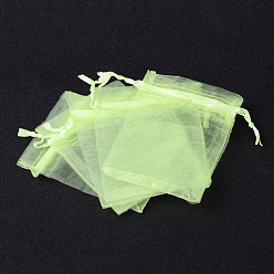Light Green Organza Bags, Rectangle with Ribbons, Light Green, 9x7cm