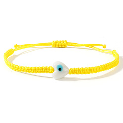 Желтый Богемные стеклянные плетеные браслеты из бусин, плетеные браслеты из полиэфирного шнура для женщин, сердце с сглаза, желтые, 11.02 дюйм (28 см)