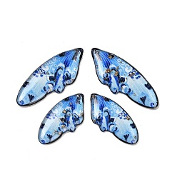 Синий 4 шт 4 стили прозрачные подвески из эпоксидной смолы, крыло, с пайетками и золотой фольгой, синие, 29~39x14 ~ х 2.5 мм, отверстие : 1 мм