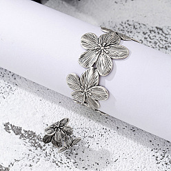 Античное Серебро Наборы браслетов-манжет и колец-манжет из цветочного сплава, античное серебро, внутренний диаметр: 60 мм