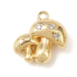 Настоящее золото 18K Латунные микропаве прозрачные кубические циркониевые подвески, гриб, без кадмия, без никеля и без свинца, реальный 18 k позолоченный, 13x13x6 мм, отверстие : 1.2 мм