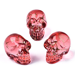 Red Electroplate K9 Glass Display Decorations, Drawbench, Skull, for Halloween, Red, 22x18x26mm