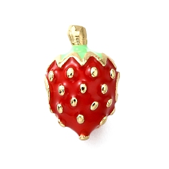 Клубника Латунь эмаль бисера, стойки покрытие, долговечный, без свинца и без кадмия, реальный 18 k позолоченный, клубника, 13x8x8.5 мм, отверстие : 1.6 мм