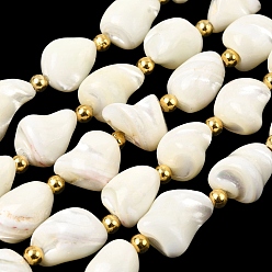 Seashell Color Natural Trochid Shell/Trochus Shell Beads Strands, with Iron Beads, Nuggets, Seashell Color, 11~16.5x10.5~12x10~12mm, Hole: 1mm, about 10pcs/strand, 6.89''(17.5cm)