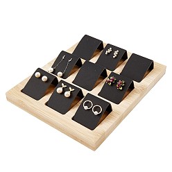 Black Beech Wood 3 Tier Earring Displays, Removable Display Stand, with Faux Suede, Black, 18.7x15.5cm