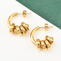 Настоящее золото 18K 304 серьги-гвоздики из нержавеющей стали c-образной формы, ионное покрытие (ip), реальный 18 k позолоченный, 24x21x9.5 мм