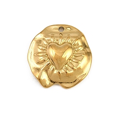 Oro 304 colgantes de acero inoxidable, Corazón martillado con dijes de rayos de sol, dorado, 16.5x16x4 mm, agujero: 1.2 mm