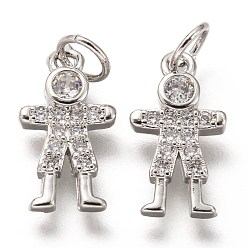 Платина Латунные микропаве прозрачные подвески с фианитом, долговечный, с целью перехода в кольце, человек, платина, 15x8x2.5 мм, Перейти кольцо: 5x1 мм, 3 мм внутренним диаметром