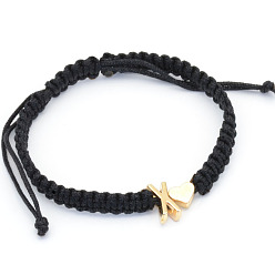 Letter X Браслеты из плетеных бусин из сплава, Браслеты из хлопкового шнура, плетеные для пары., сердце и алфавит, чёрные, золотые, Письмо X, 6.30~11.81 дюйм (16~30 см)