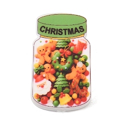 Colorful Printed Silicone Beads, Focal Beads, Christmas Jar with Santa Claus & Gingerbread Man & Christmas Wreath, Colorful, 29.5x18x7mm, Hole: 2mm