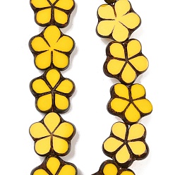 Желтый Чешские прессованные стеклянные бусины, цветок, желтые, 16.5x17.5x5 мм, отверстие : 1 мм, около 30 шт / упаковка
