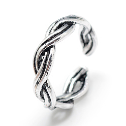 Antique Silver Adjustable Alloy Cuff Finger Rings, Size 7, Antique Silver, 17mm