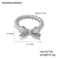 Нержавеющая Сталь Цвет Палец кольца из нержавеющей стали, бантом, для женщин, цвет нержавеющей стали, размер США 7 (17.3 мм)