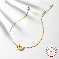 Golden Interlocking Rings 925 Sterling Silver Link Bracelets, with S925 Stamp, Golden, 6-3/4 inch(17cm)