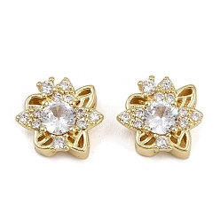 Прозрачный Многожильные звенья из латуни с паве из кубического циркония, долговечный, цветок, золотые, прозрачные, 13x11.5x6 мм, отверстие : 1.9 мм