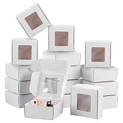 White 30Pcs Foldable Square Paper Storage Gift Boxes with Visible Window, Paper Packaging Cases, White, 5.5x5.5x2.5cm