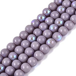 Средний Фиолетовый Гальванические непрозрачные стеклянные бусины, круглые, с покрытием цвета радуги, с половиным покрытием, средне фиолетовый, 6~6.5 мм, отверстие : 0.8~1 мм, около 67~72 шт / нитка, 14.57~15.35 дюйм (37~39 см)