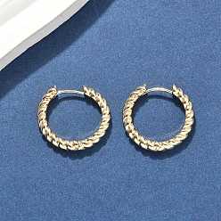 Настоящее золото 18K Латунные серьги обруча, твист, реальный 18 k позолоченный, 19~20x3 мм