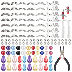 (52) Непрозрачная лаванда Наборы для изготовления подвесок в виде ангела своими руками, в комплект входят акриловые и стеклянные перламутровые бусины., Ювелирные плоскогубцы, сплавочная фурнитура тибетского стиля, железный шарик крышки, разноцветные, 125 мм