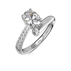 Platinum Anti-Tarnish Rhodium Plated 925 Sterling Silver Oval Finger Ring, Clear Cubic Zirconia Ring for Women, Platinum, 10mm, Inner Diameter: US Size 6 3/4(17.1mm)
