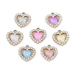 Золотой Сплав с УФ-покрытием и подвесками из разноцветного стекла со стразами, без кадмия и без свинца, сердце, золотые, 16x16x5 мм, отверстие : 2 мм