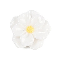 Белый Непрозрачные кабошоны из смолы, камелия, белые, 17x17x5 мм