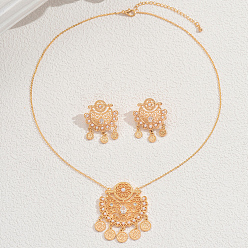 Золотой Элегантный комплект из серег и ожерелий в ближневосточном стиле из латуни с микропаве из кубических цирконий для женщин, цветок и луна, золотые