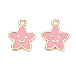 Pink Подвески из эмали и сплава, звезды прелести, стойки покрытие, золотые, розовые, 14x12x1.2 мм, отверстие : 1.6 мм