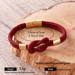 Dark Red Braided Knot Nylon Cord Bracelets with 304 Stainless Steel Magnetic Clasps for Men, Golden, Dark Red, Inner Diameter: 2.76 inch(7cm)