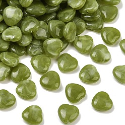 Светло-зеленый Коричневый Непрозрачные акриловые бусины, имитация драгоценных камней, сердце, два тона, оливковый, 15x15.5x6.5 мм, отверстие : 1.4 мм, Около 390~500 шт / 500 г