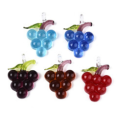 (52) Непрозрачная лаванда Подвески лэмпворк ручной работы, винограды, разноцветные, 47~49x32~36x10.5~12 мм, отверстие : 4~6x4~5 мм